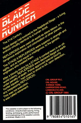 Blade Runner (UK) (1986) box cover back